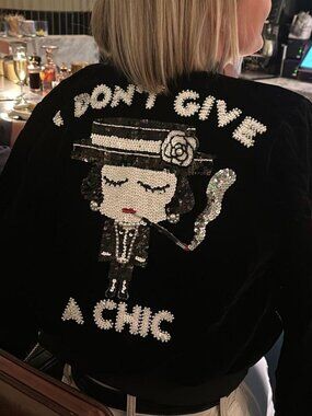 Velvet Bomber Jacket "I DON'T GIVE A CHIC"